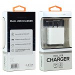 Wholesale 2.4A Dual 2 Port House Wall Charger for Phone, Tablet, Speaker, Electronic (Wall - White)